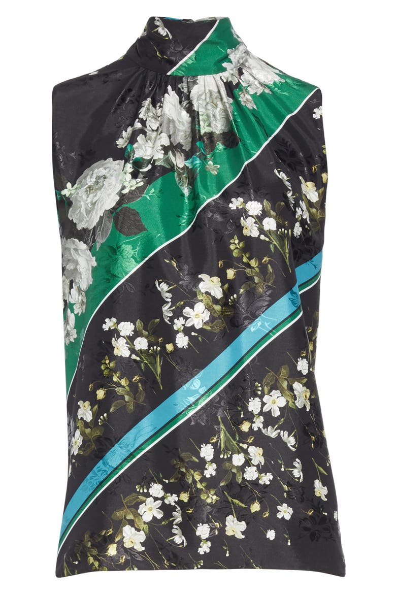 Floral Stripe Tie Neck Top, Alternate, color, BLACK / WHITE