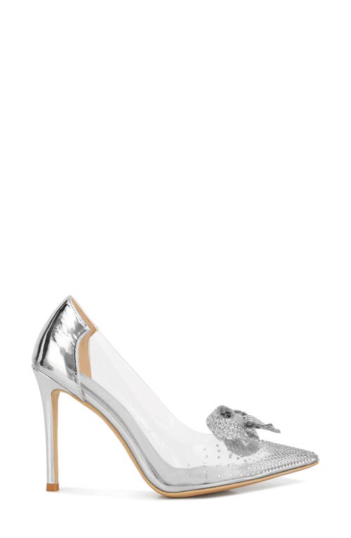 London Rag Erika Crystal Embellished Bow Clear & Metallic Pump In Silver