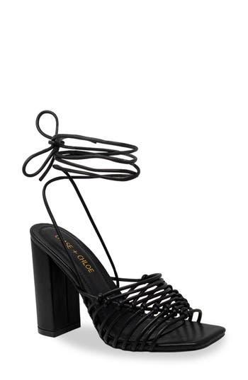 Chase & Chloe Chase And Chloe Lyria Ankle Wrap Sandal In Black Pu