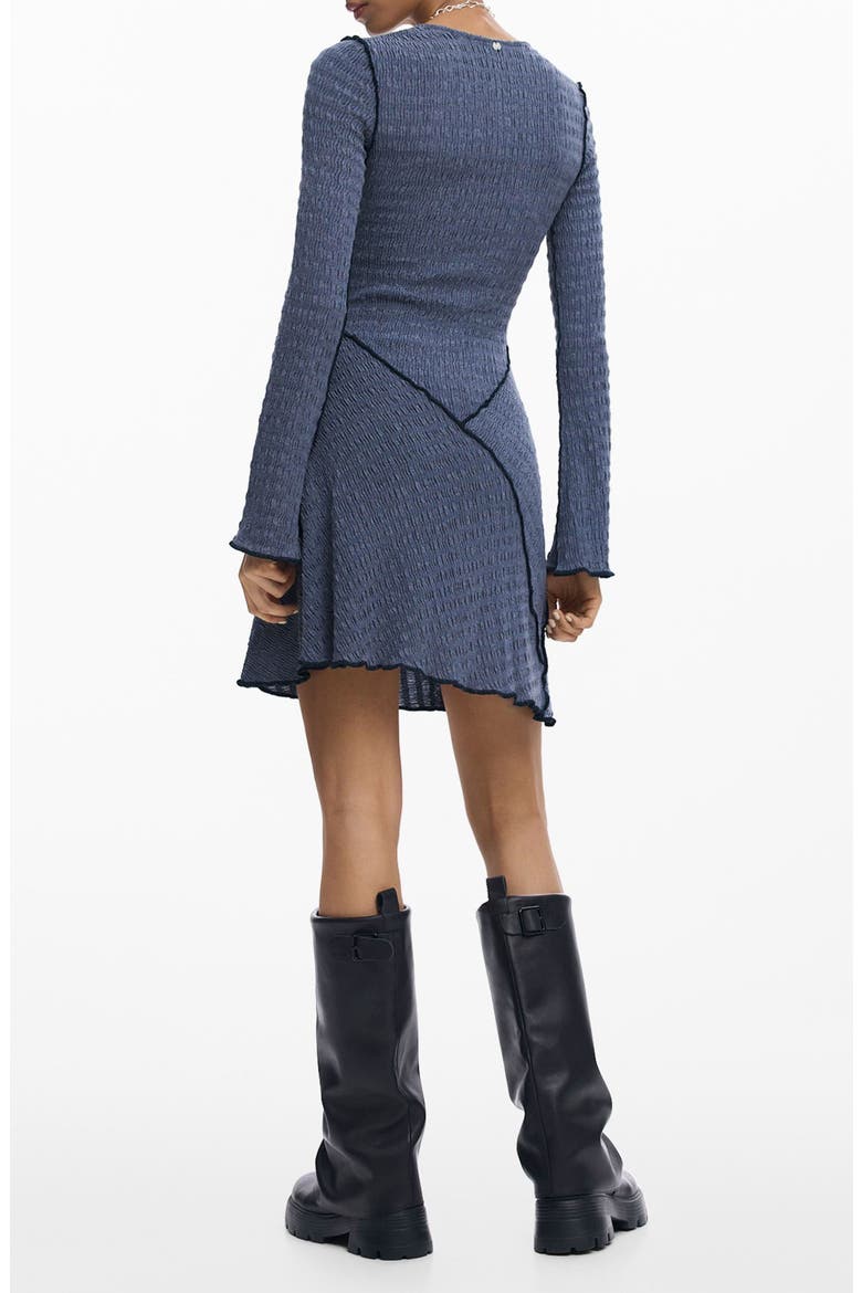 Pucker Knit Long Sleeve Body-Con Dress, Alternate, color, BLUE