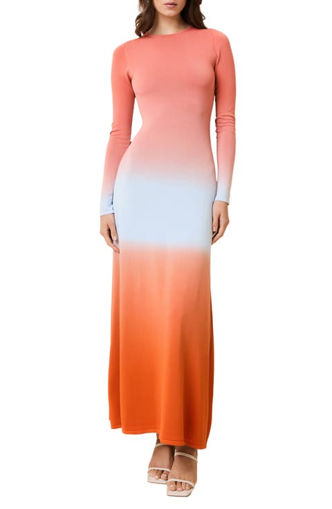 The Dora Ombré Colorblock Long Sleeve Knit Maxi Dress