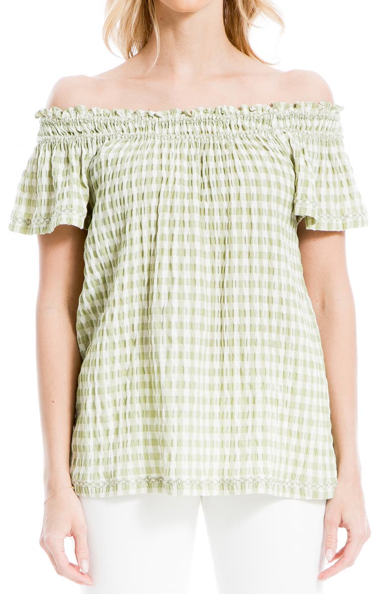 MAX STUDIO Off the Shoulder Top, Main, color, Green/ Ivory