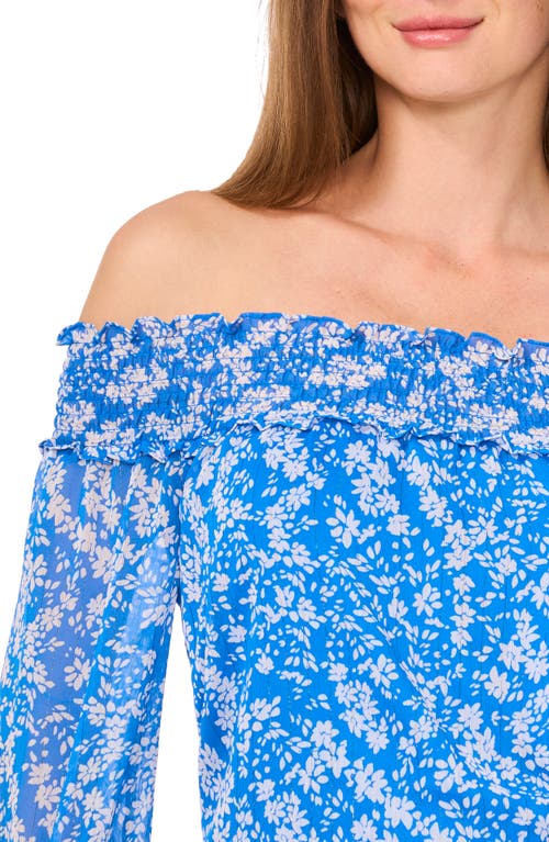 Cece Floral Off The Shoulder Ruffle Top In Blue Breezyday