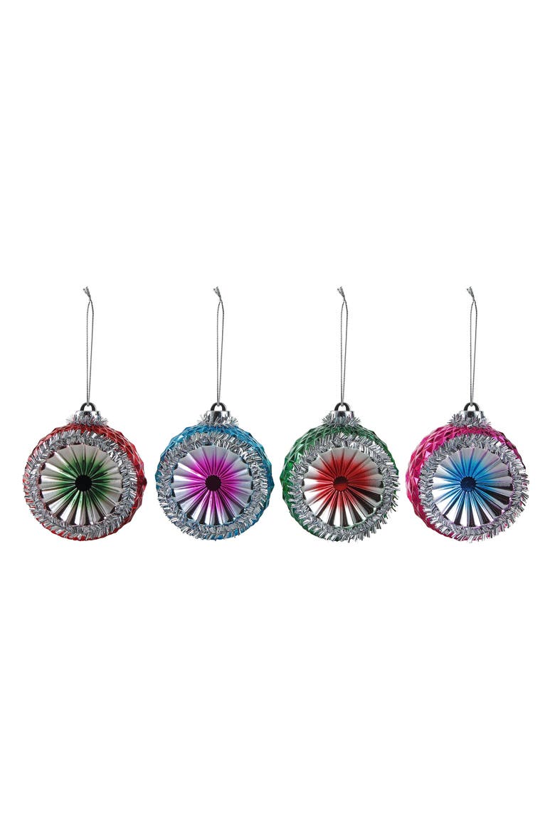 Set of 4 Reflective Ornaments with Tinsel, Main, color, Multicolored
