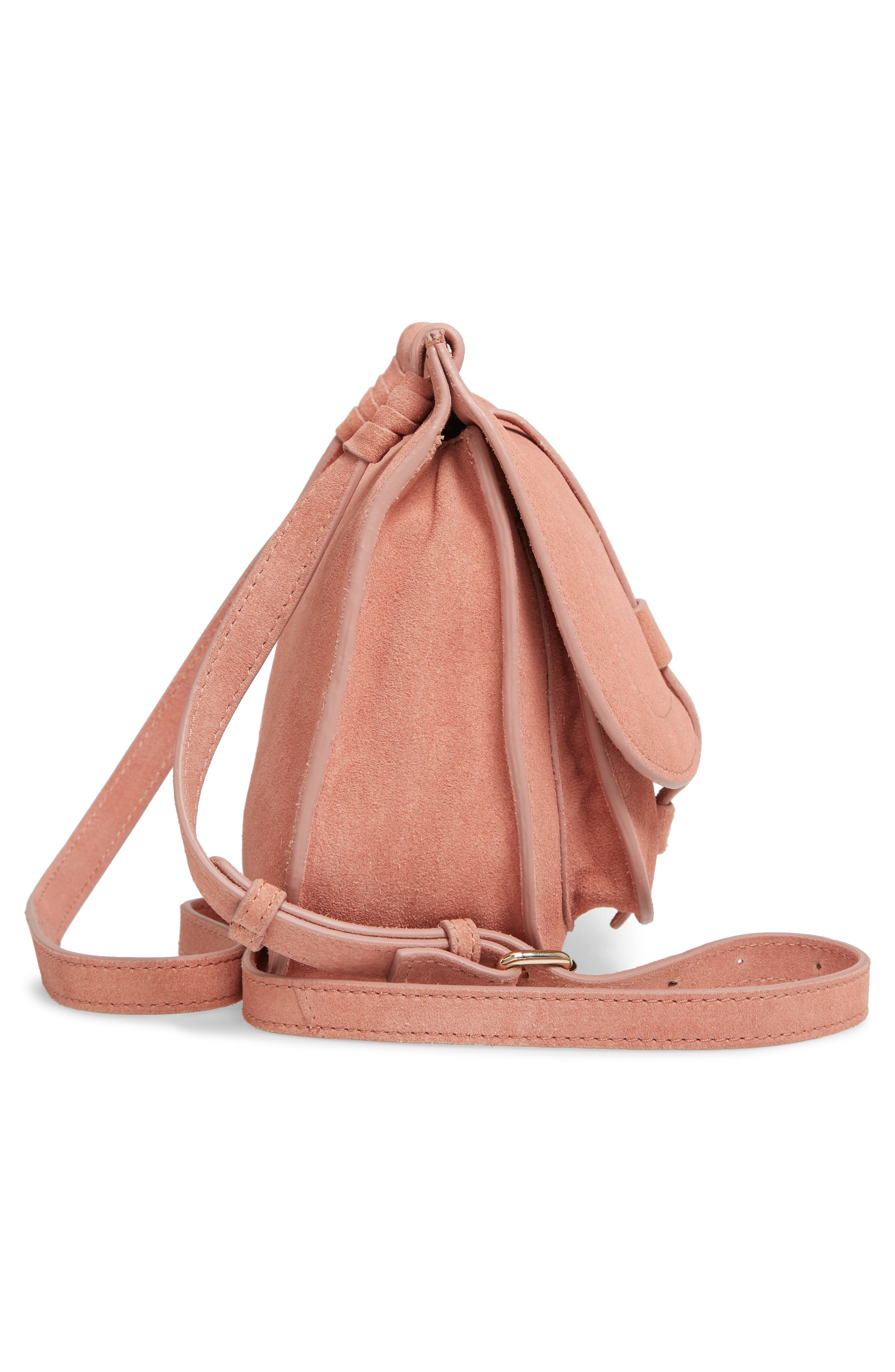 Suede Crossbody Saddle Bag, Alternate, color, CLAY