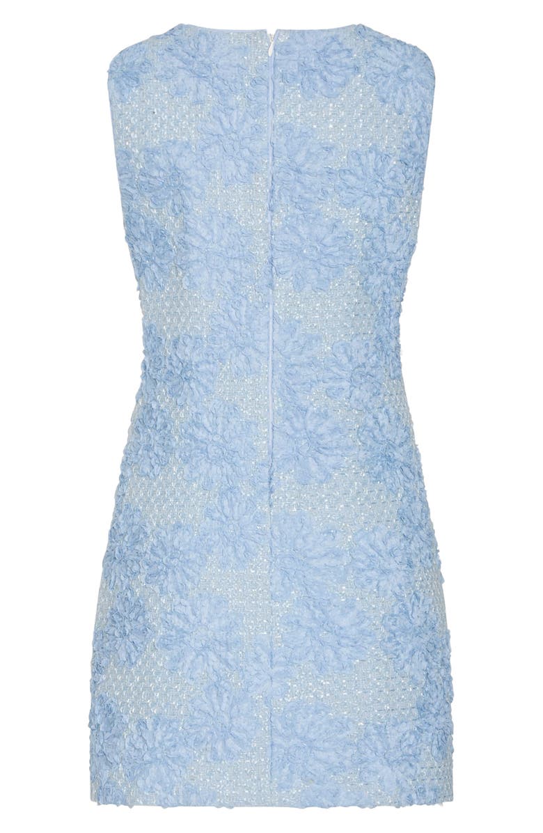 Milly Ivette Tweed Floral Appliqué Shift Minidress, Alternate, color, Light Blue