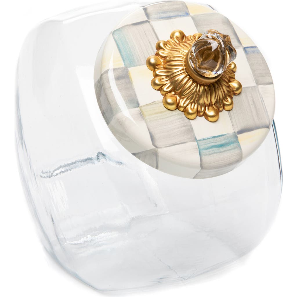 Mackenzie-childs Mackenzie Childs Cookie Jar With Sterling Check Enamel Lid In White