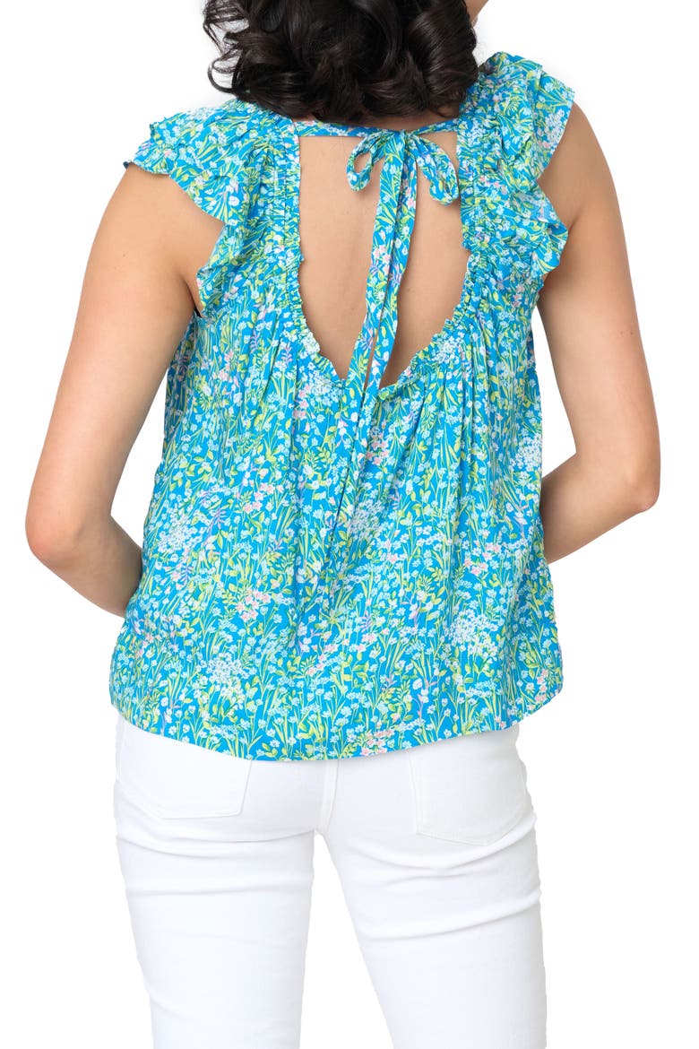 Tie Neck Flutter Sleeve Top, Alternate, color, PRETTY BLUE MEADOW