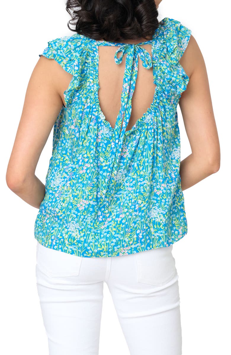 GIBSONLOOK Tie Neck Flutter Sleeve Top, Alternate, color, Pretty Meadow Blue Floral