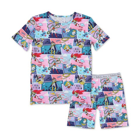 Justice League Heroines Kids 2-Piece Short Sleeve & Shorts Pajama Set