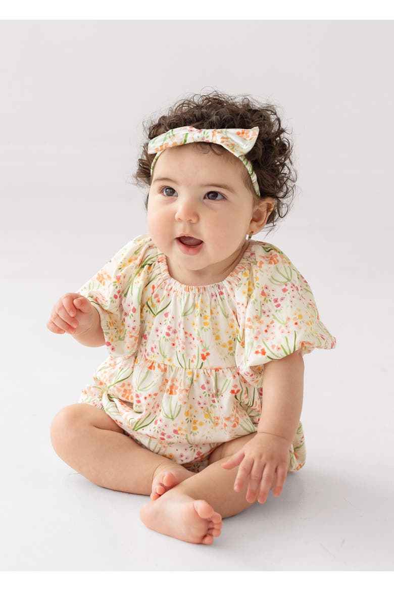 Springtime Garden Short Puff Sleeve Romper, Alternate, color, Orange