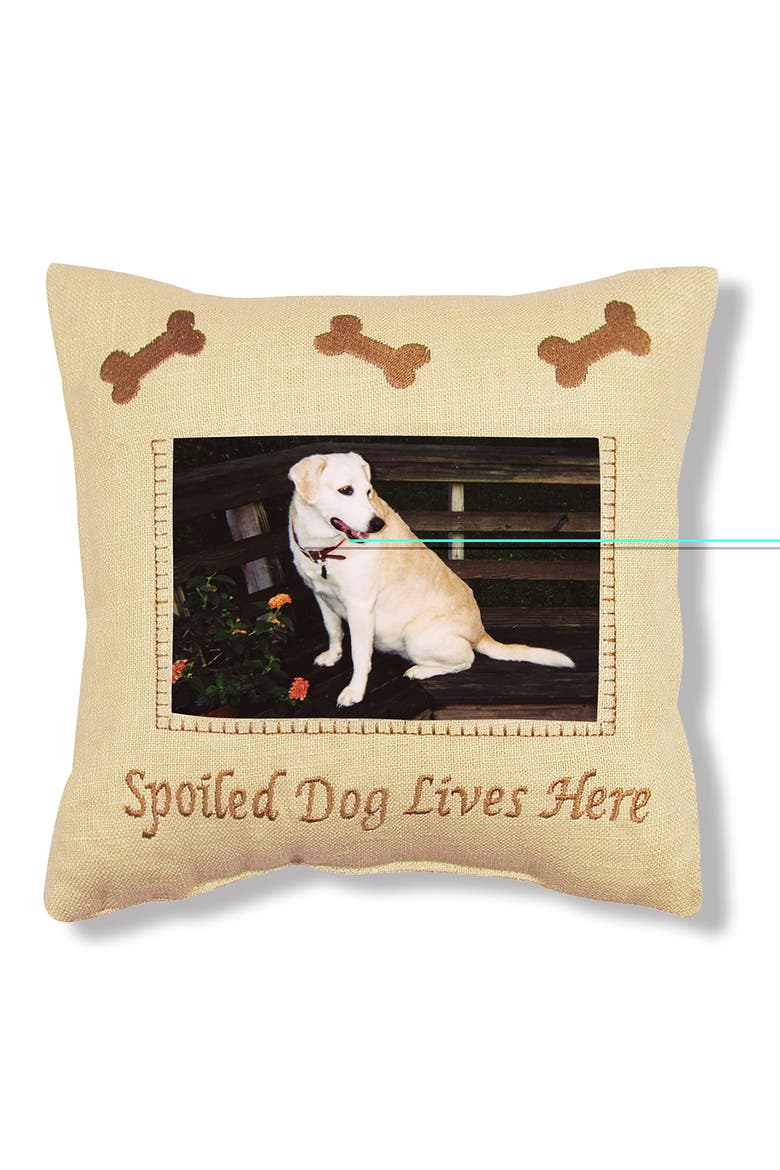 "Spoiled Dog Lives Here" Mini 4x6 Picture Accent Pillow 10" x 10", Main, color, Yellow