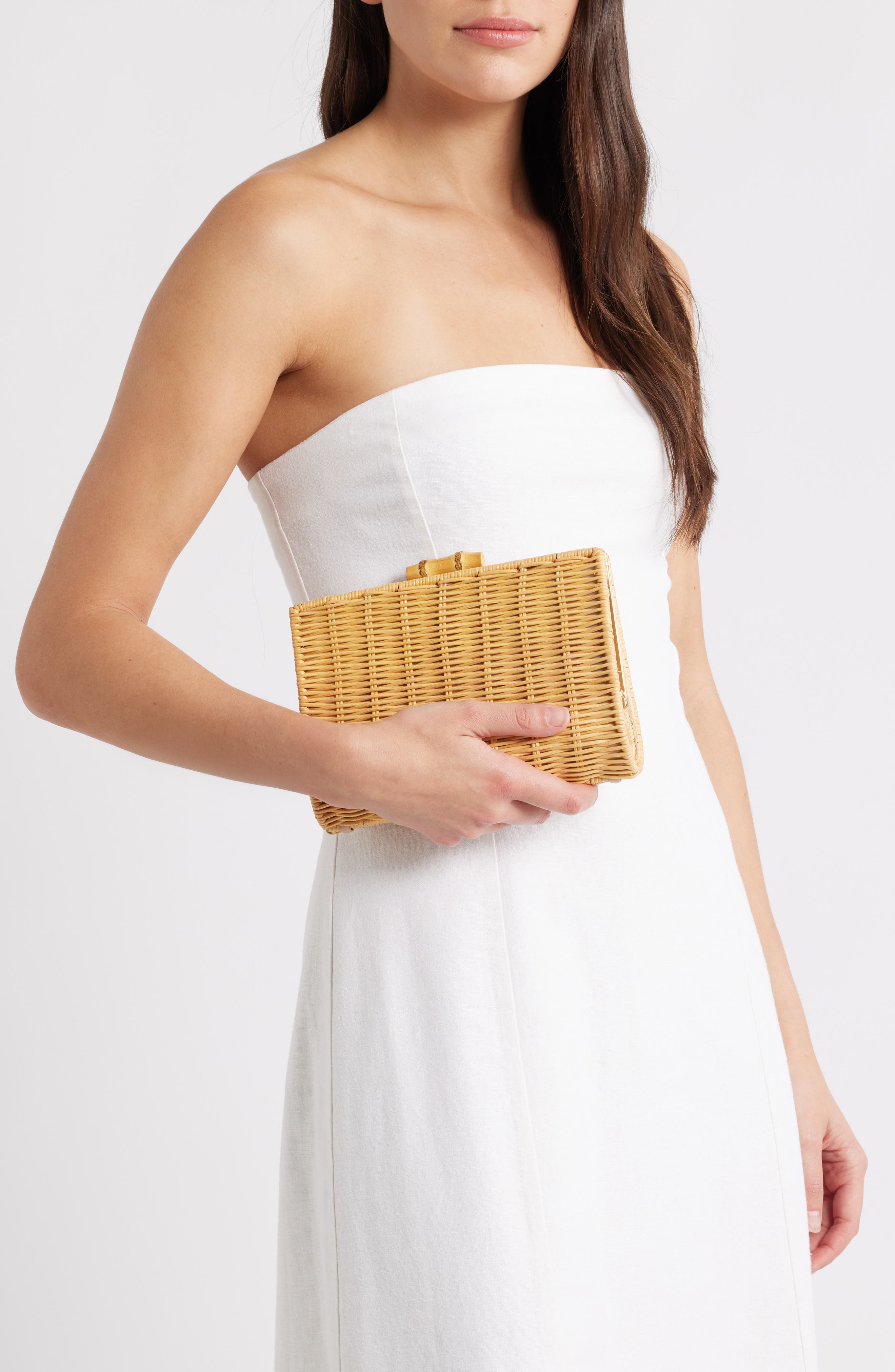 Pamela Munson Petite Rattan Clutch, Alternate, color, Natural