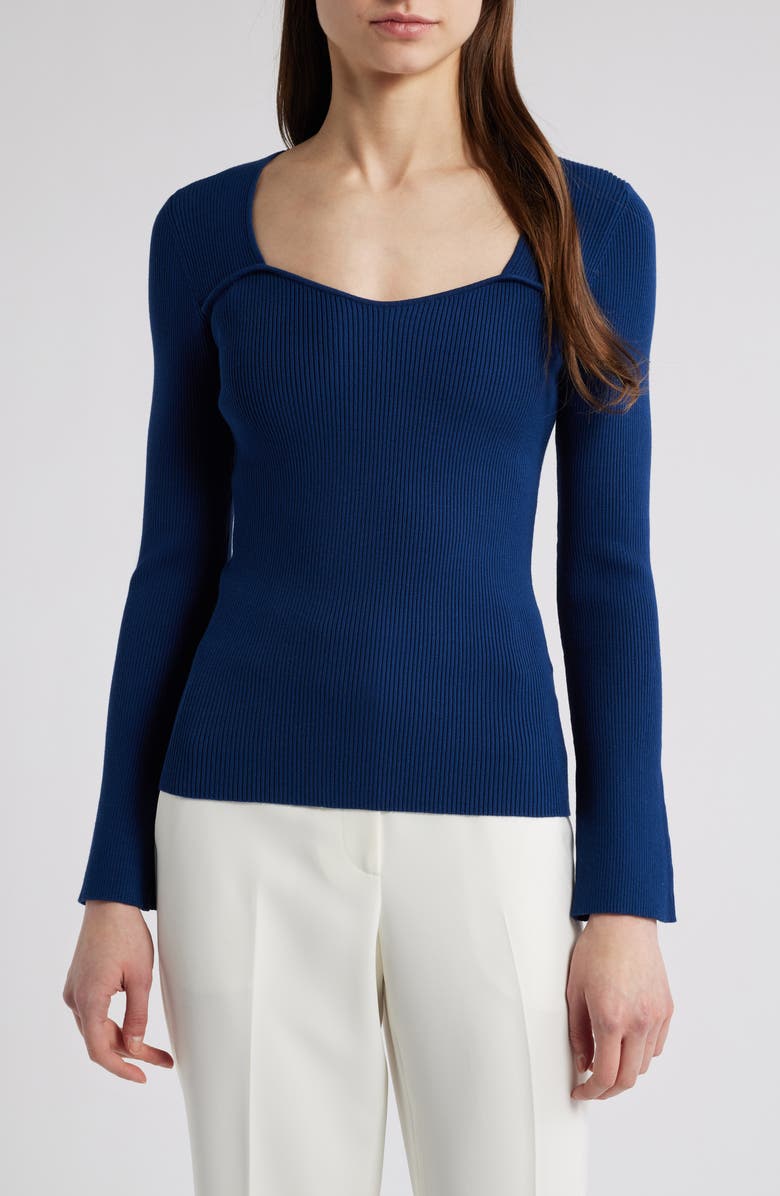 Elie Tahari The Sydney Rib Sweetheart Sweater, Main, color, 