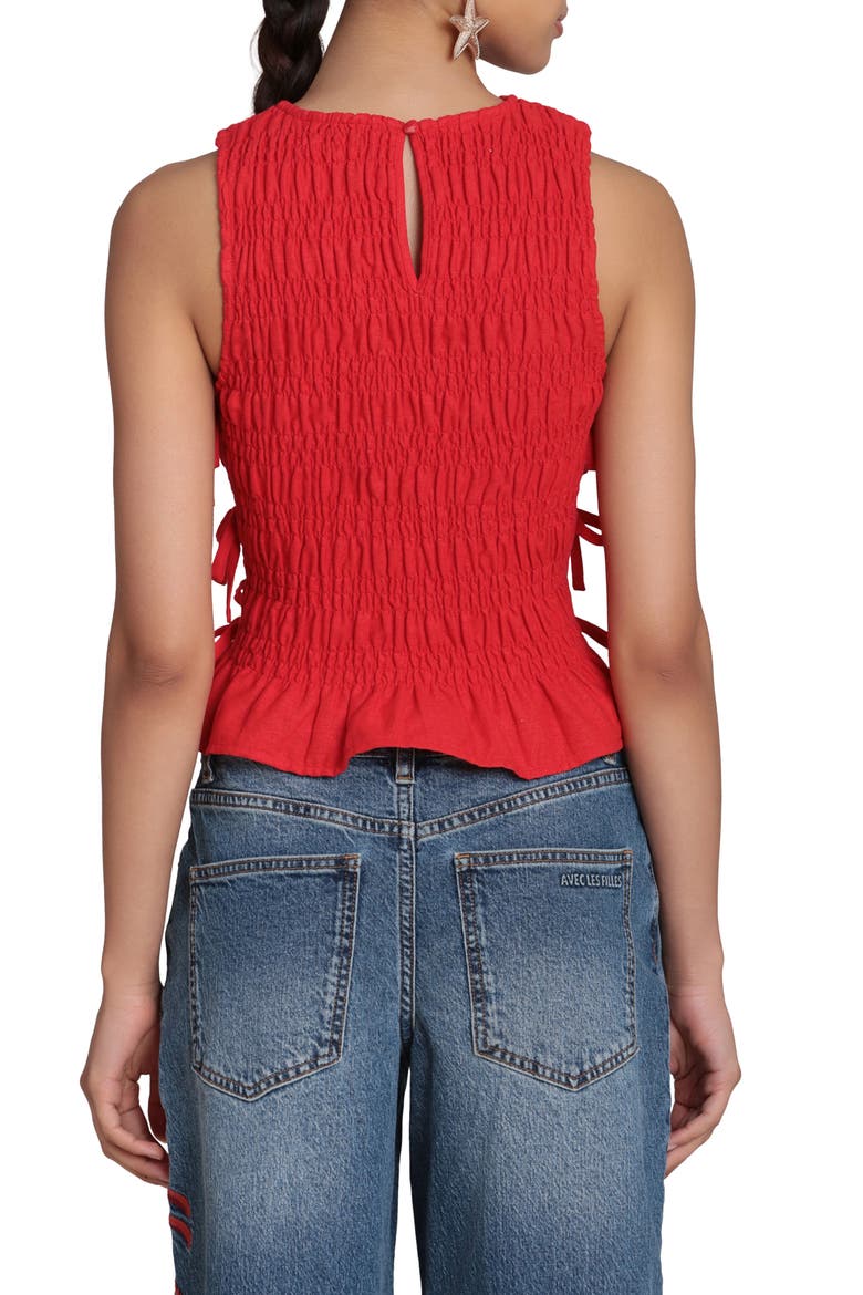 Smock Linen Blend Top, Alternate, color, HOT RED