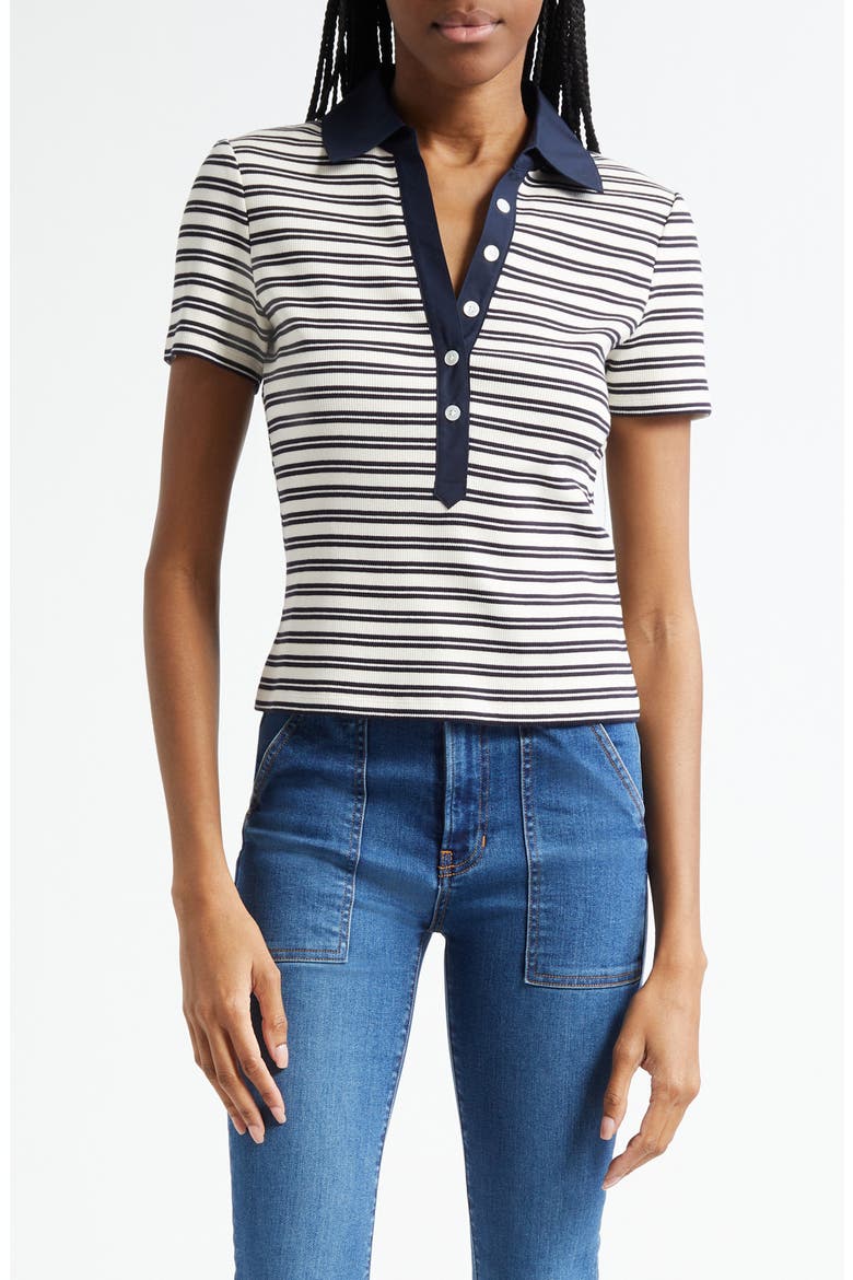 Kearney Stripe Rib Stretch Cotton Polo, Main, color, ECRU/NAVY