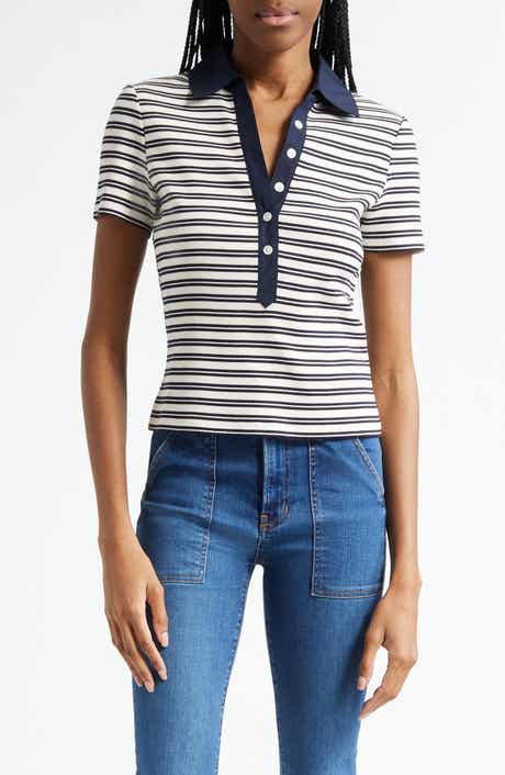 Veronica Beard Kearney Stripe Rib Stretch Cotton Polo
