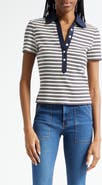 Veronica Beard Kearney Stripe Rib Stretch Cotton Polo