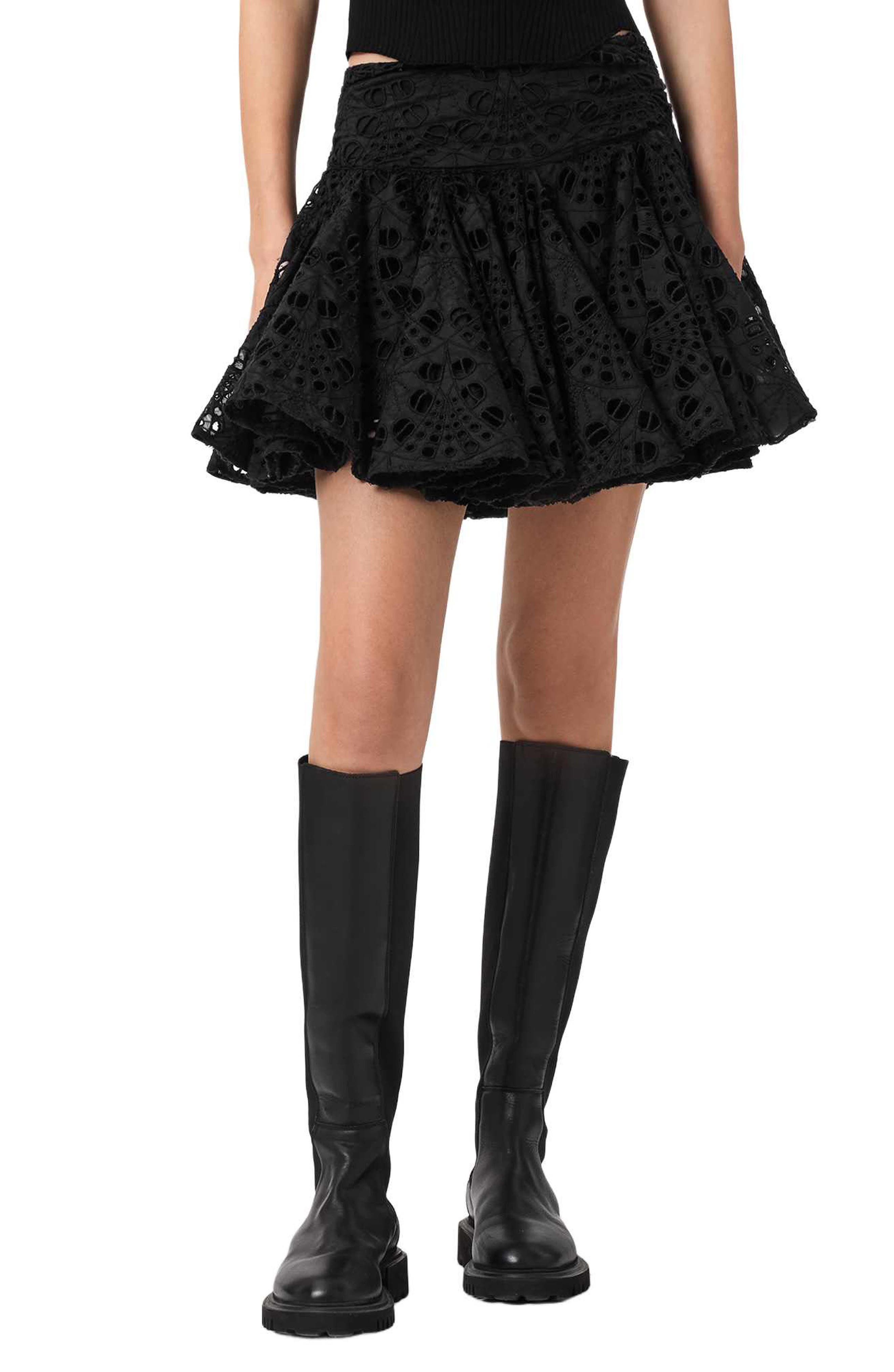 Dotty Pleated Eyelet Miniskirt