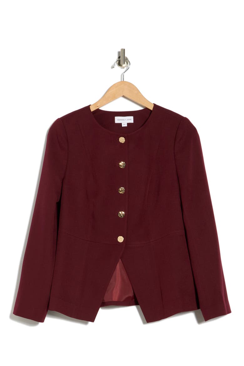 Hammered Button Cutaway Jacket, Alternate, color, BURGUNDY