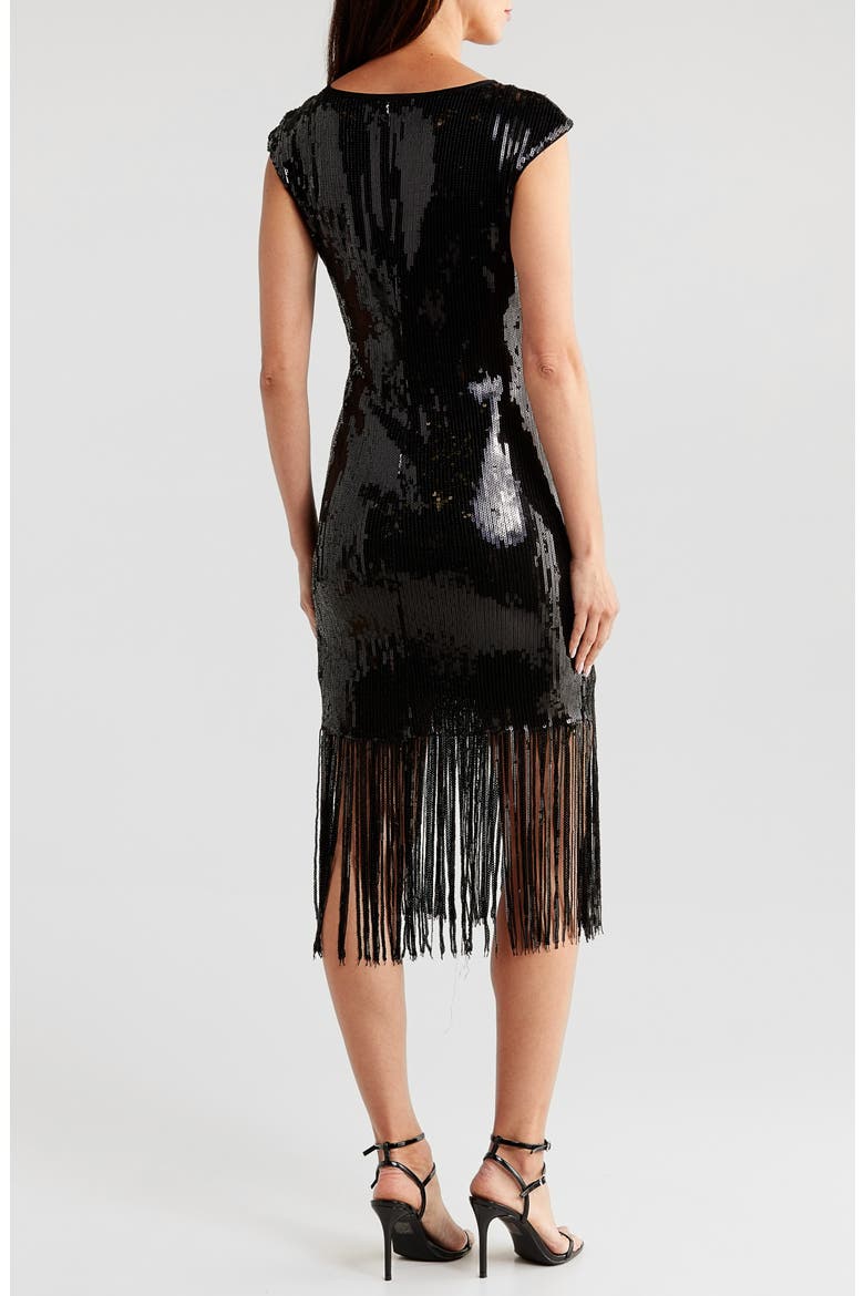 Kyhle Sequin Fringe Hem Cocktail Dress, Alternate, color, BLACK