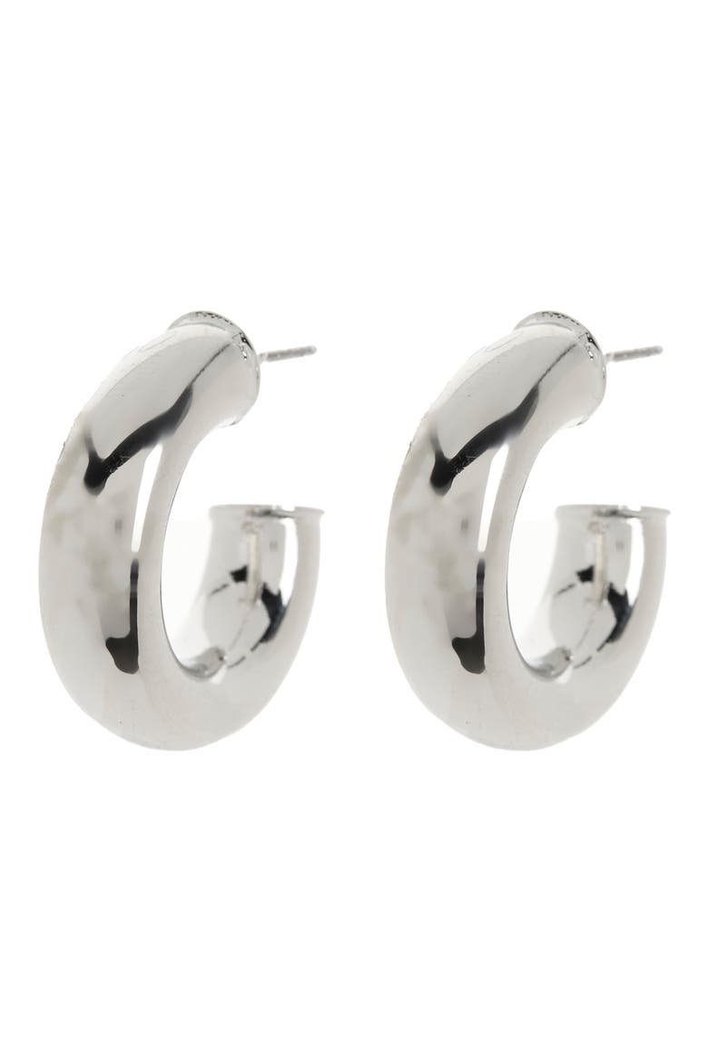 25mm Tube Hoop Earrings, Main, color, RHODIUM