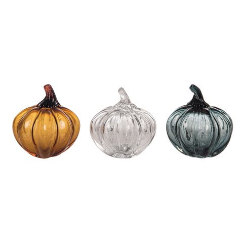 Glass Pumpkin Set of 3 Decorative Sculptures for Fall Decor