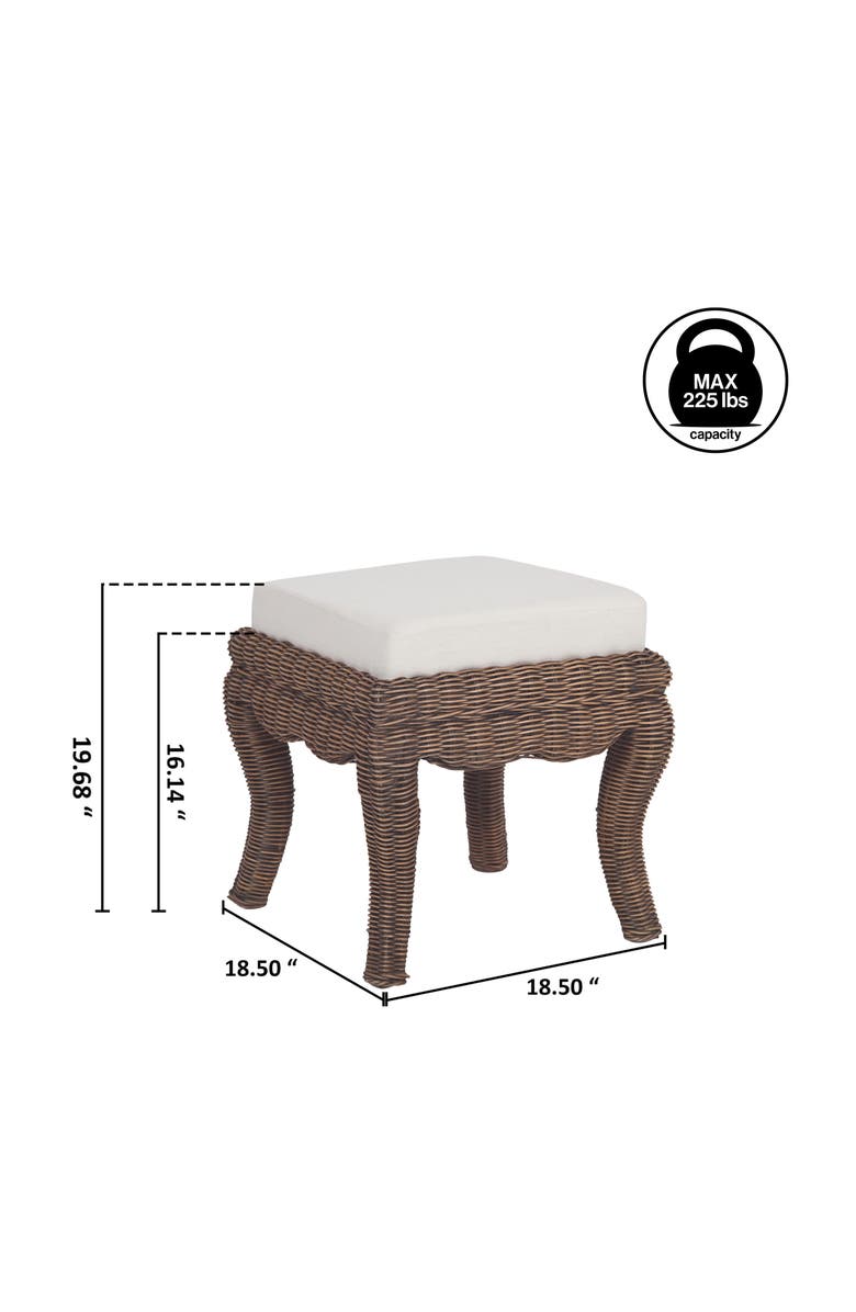 JONATHAN Y Rowan 19.7" Bohemian Designer Woven Rattan/Wood Ottoman Vanity Stool, White Cushion Seat, Alternate, color, Black Wash