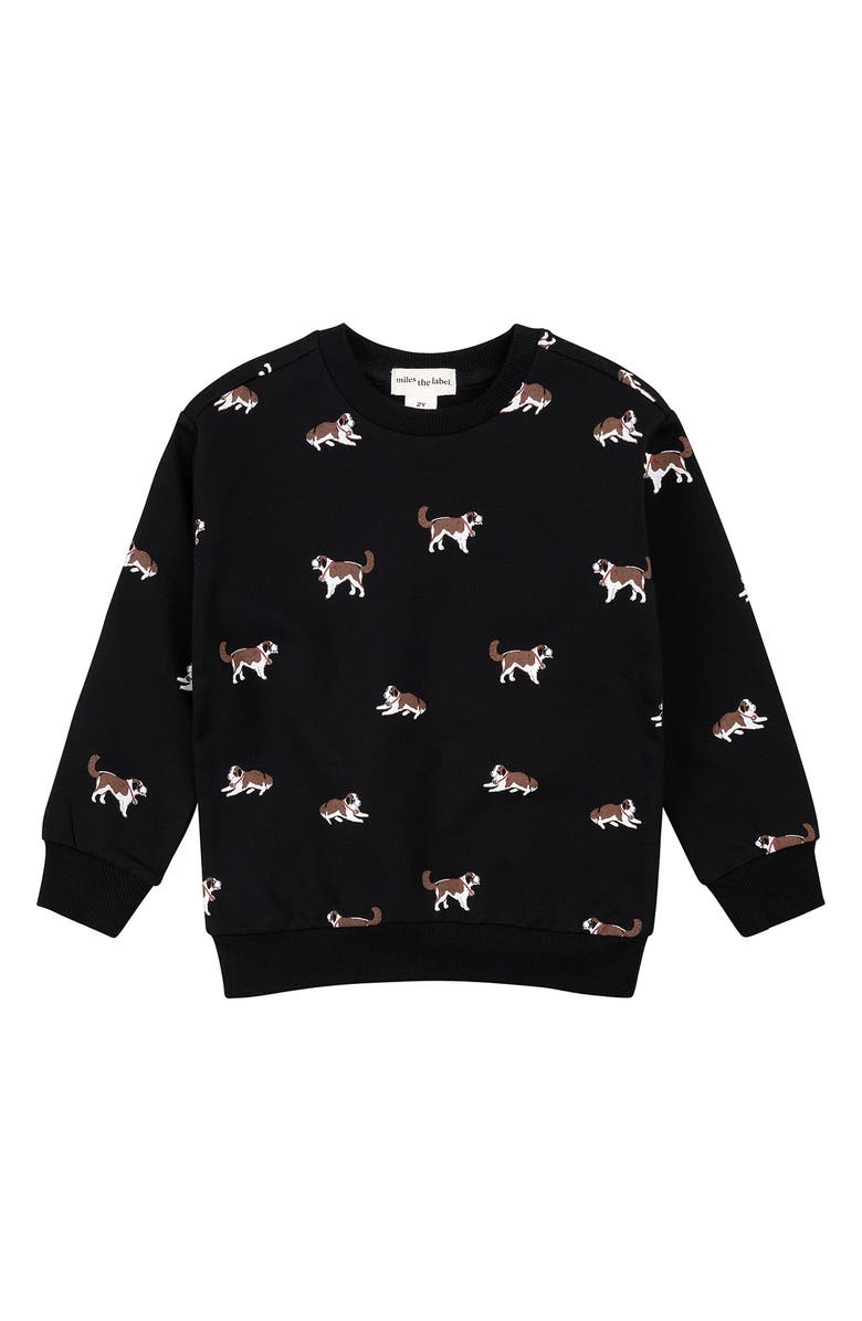 MILES THE LABEL Kids' Saint Bernard Print Stretch Cotton Sweatshirt, Main, color, Black