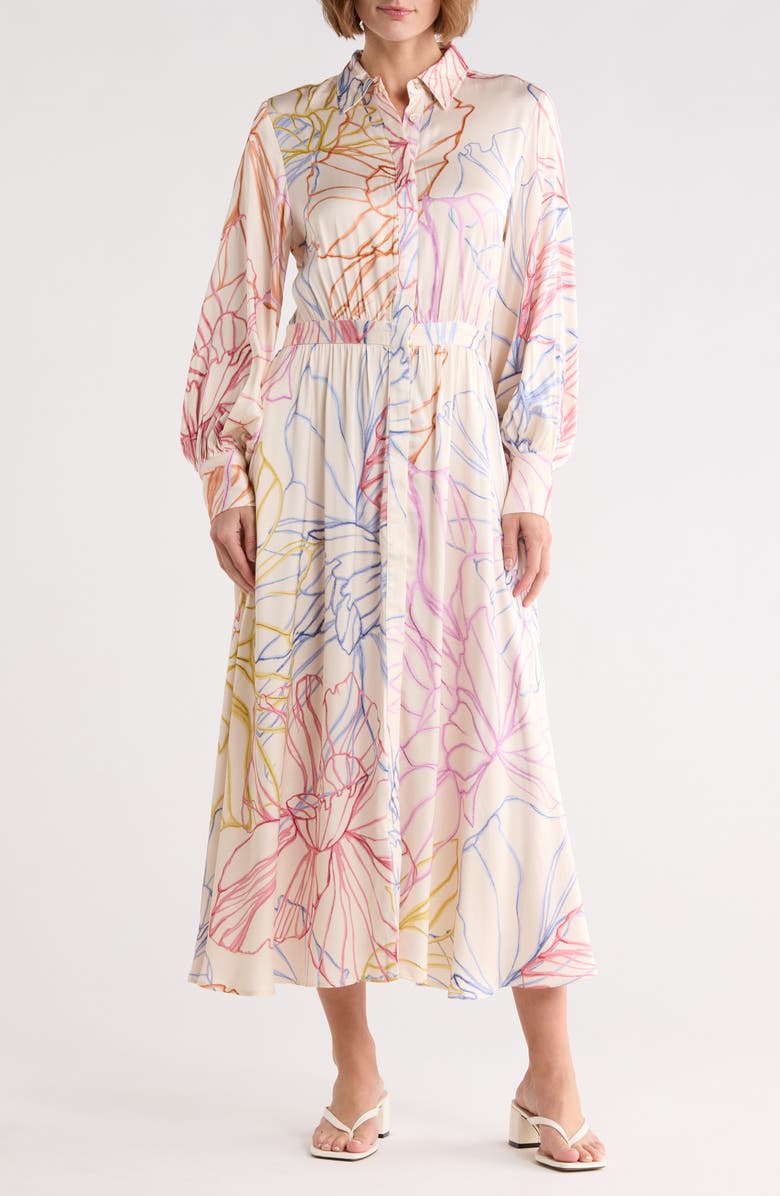 FRNCH Amanda Long Sleeve Shirtdress, Main, color, Pastel Skecth