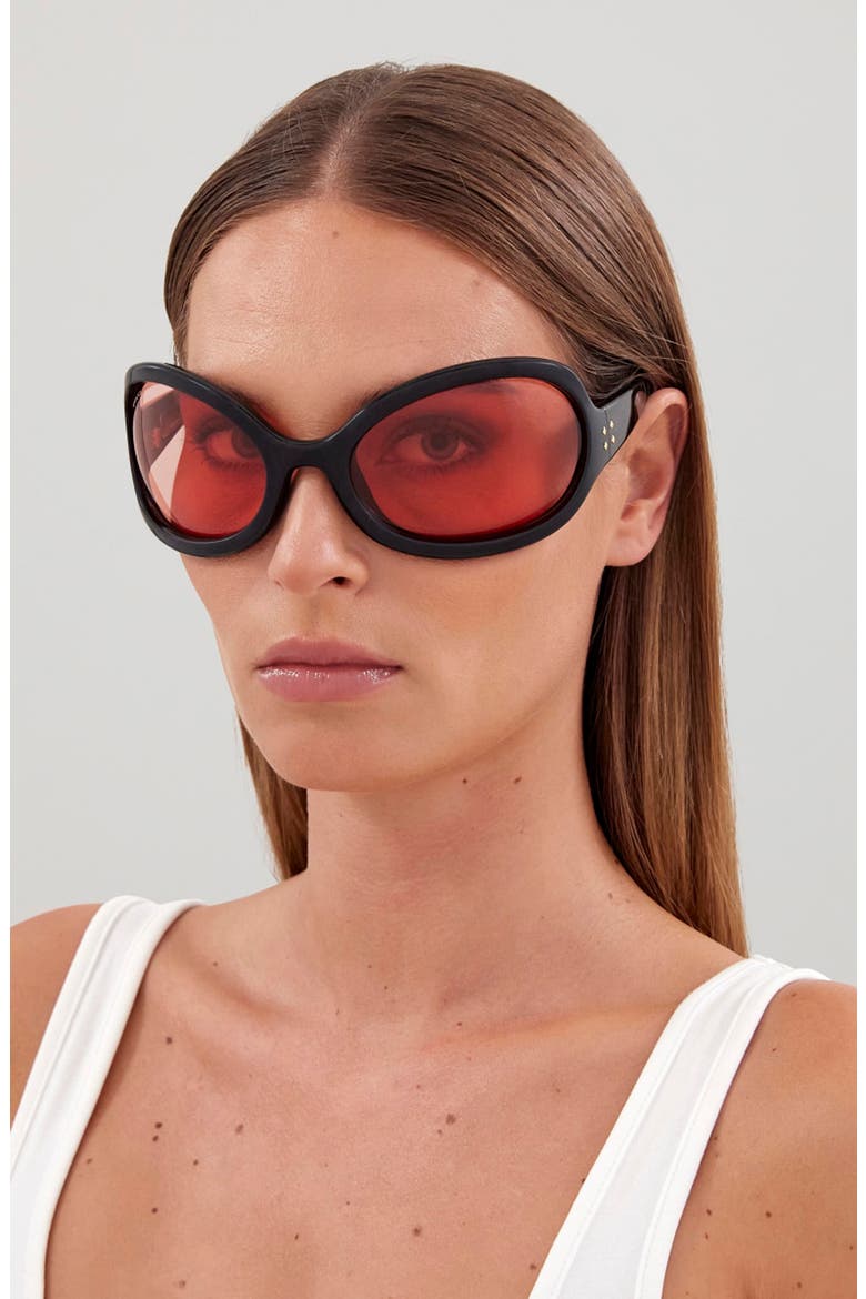 77mm Wraparound Sunglasses, Alternate, color, BLACK