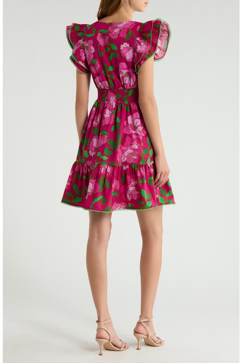 Surie Floral Ruffle Cotton Minidress, Alternate, color, PINKS-GREEN