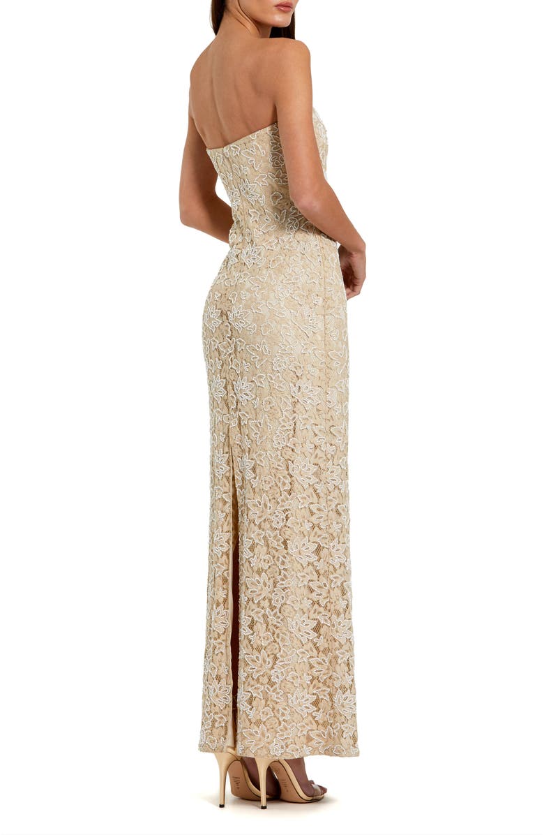 Mac Duggal Strapless Beaded Lace Column Gown with Sweetheart Neckline, Alternate, color, Beige