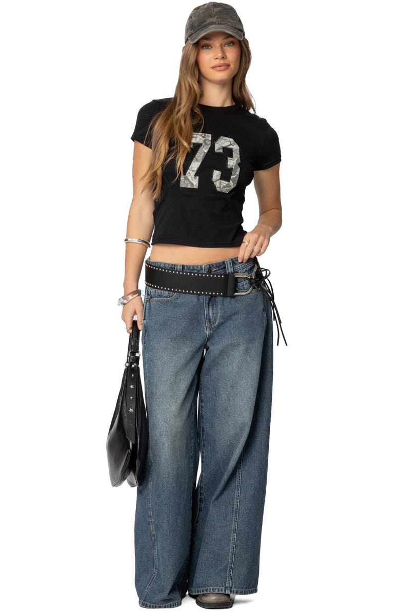 EDIKTED 73 Camo Shrunken T-Shirt, Alternate, color, Black