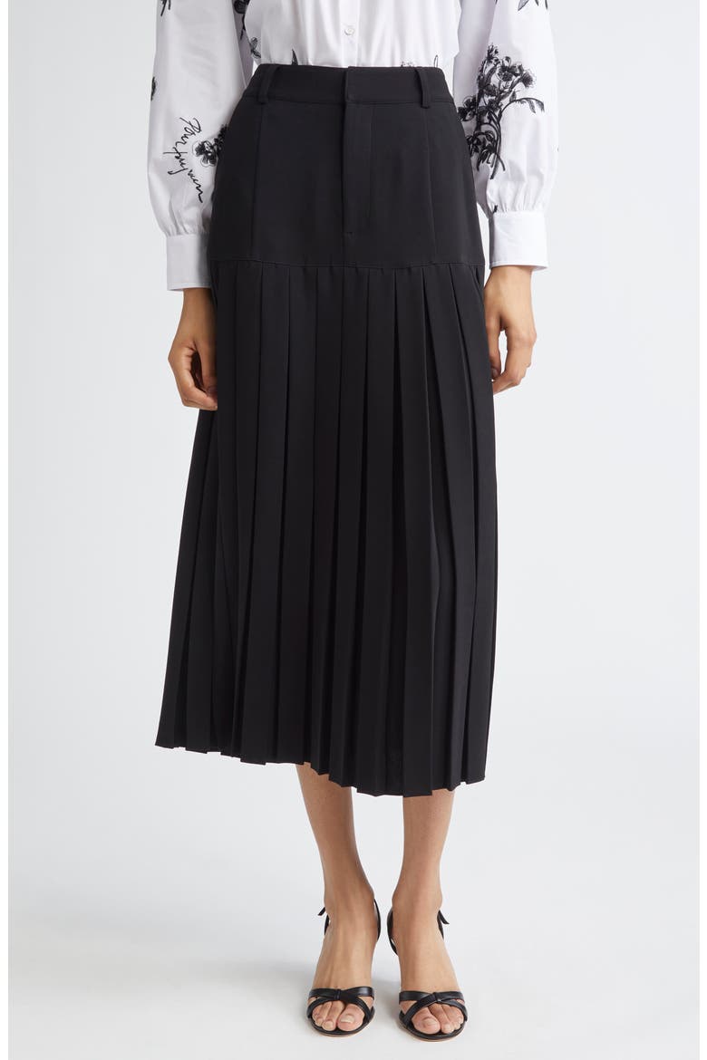 Bane Crepe Placed Pleat Midi Skirt, Main, color, BLACK