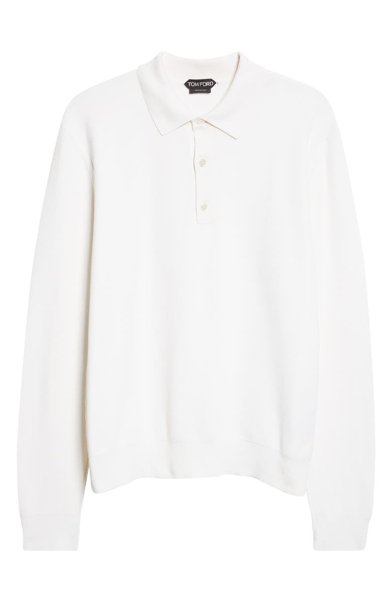 TOM FORD Silk & Cotton Piqué Long Sleeve Polo, Alternate, color, White