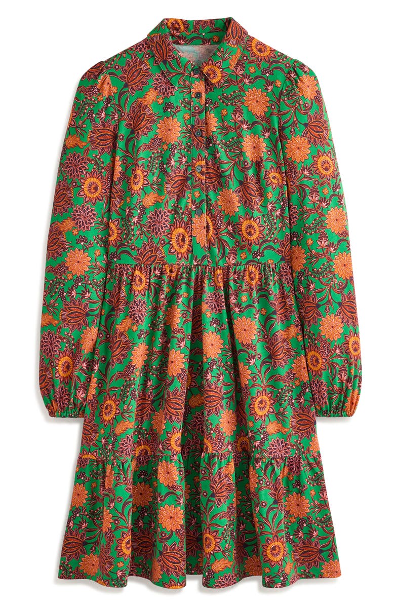 Boden Floral Long Sleeve Tiered Shirtdress, Alternate, color, 