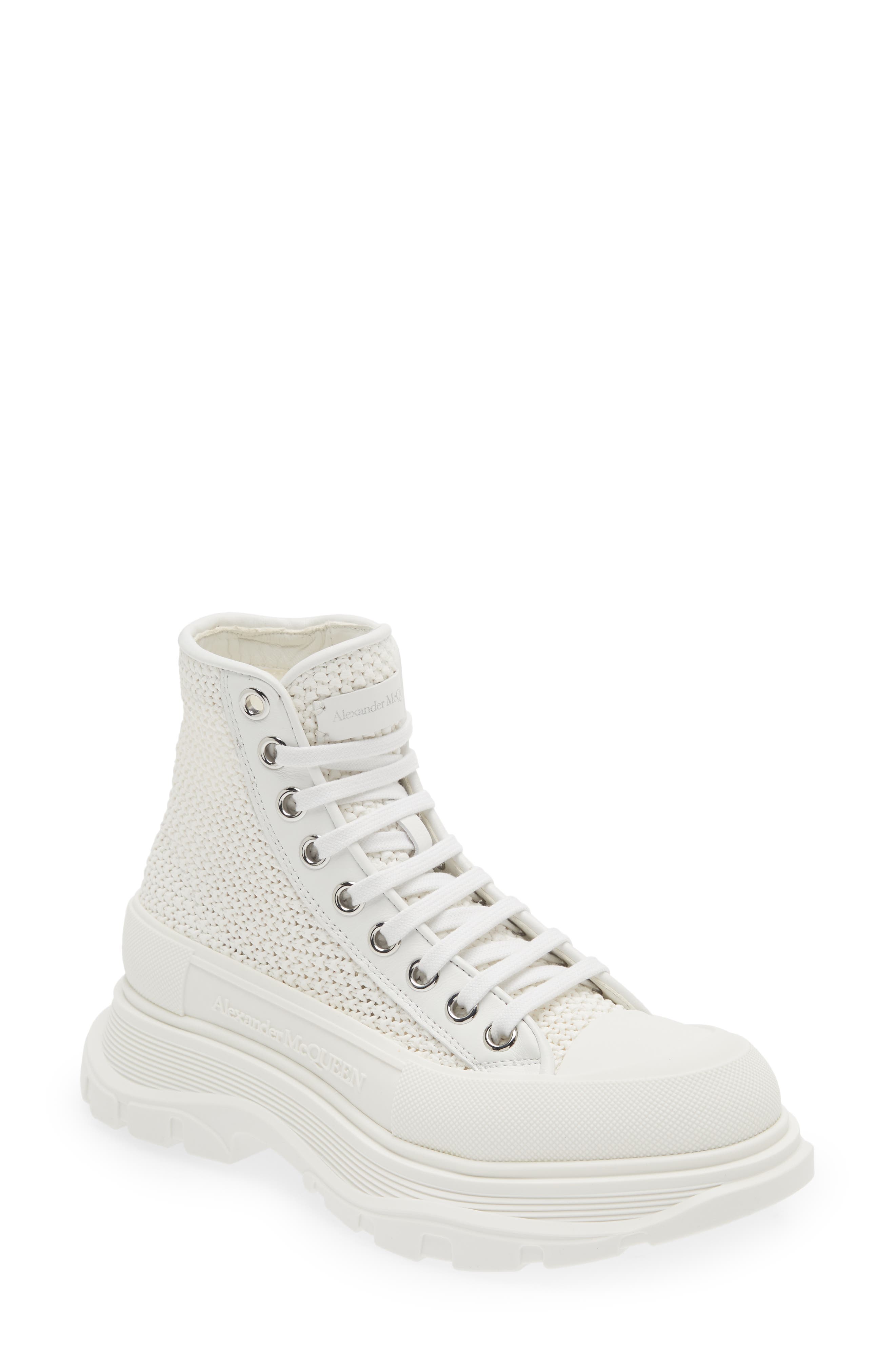 McQueen Tread Slick Woven Raffia High Top Sneaker, Main, color, 
