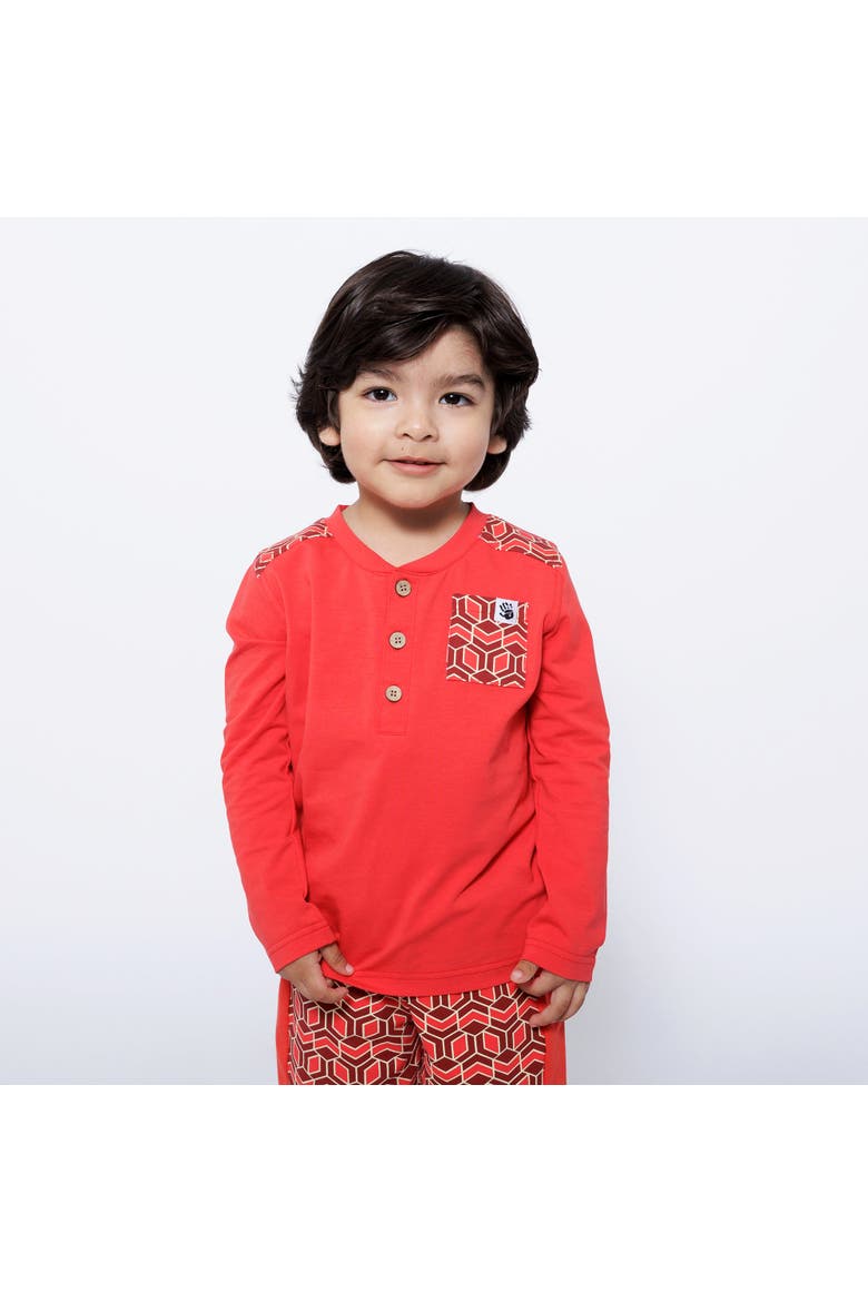 Boys Pocket Long-Sleeve Henley Shirt, Main, color, Red