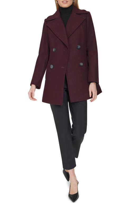 Cole Haan Fine Wool Blend Twill Peacoat In Burgundy