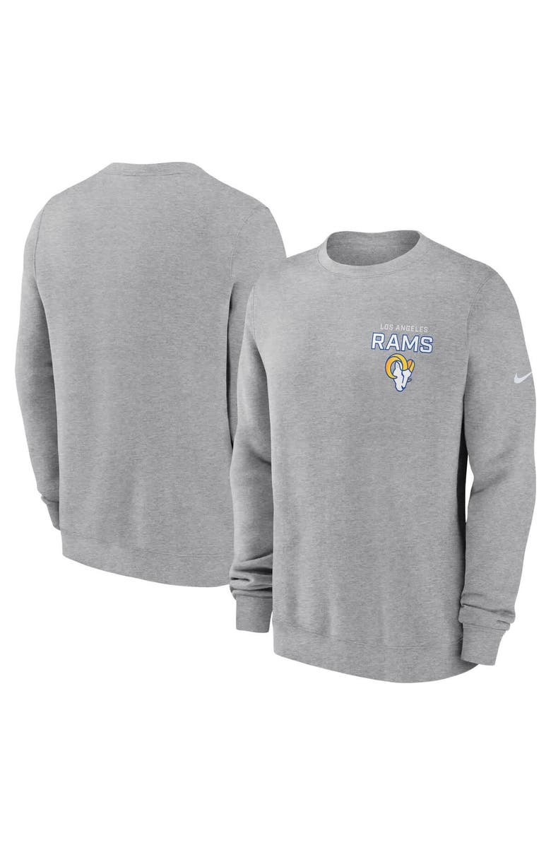 Nike Men's Nike Heather Gray Los Angeles Rams Primetime Club Fleece Pullover Sweatshirt, Main, color, Heather Gray