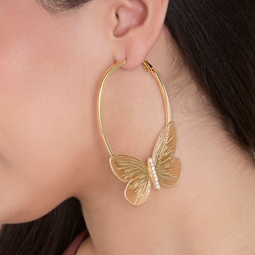 Jessica Simpson Butterfly Hoop Earrings With Clear Crystal In Brown
