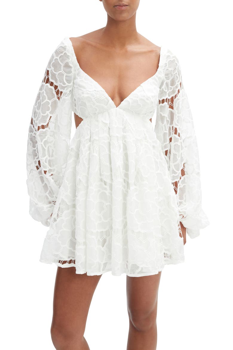 Jovie Long Sleeve Broderie Anglaise Babydoll Dress, Alternate, color, ORCHID WHITE