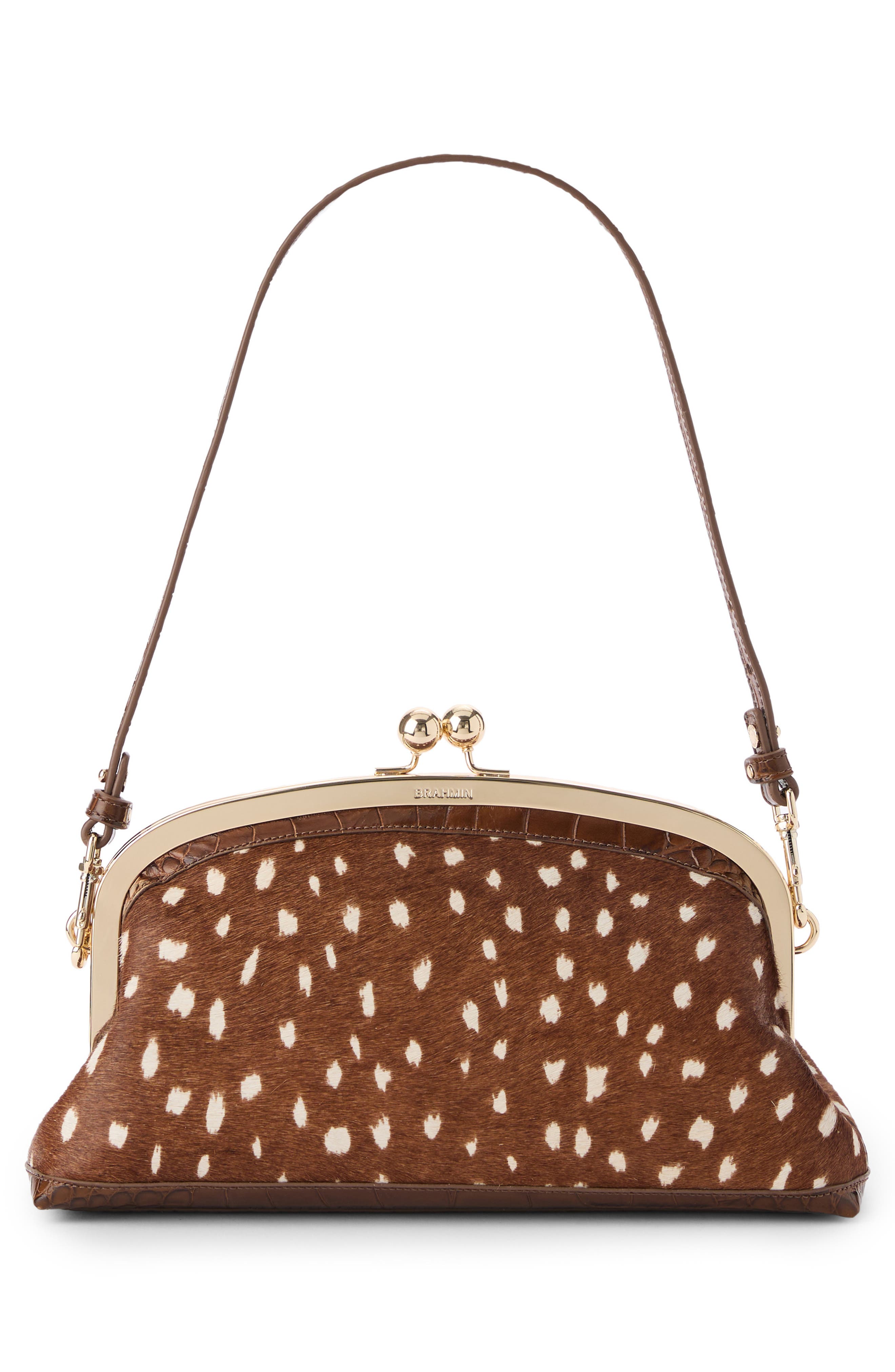 Cinnamon Wilds Christine Embossed Genuine Calf Hair Clutch, Alternate, color, CINNAMON