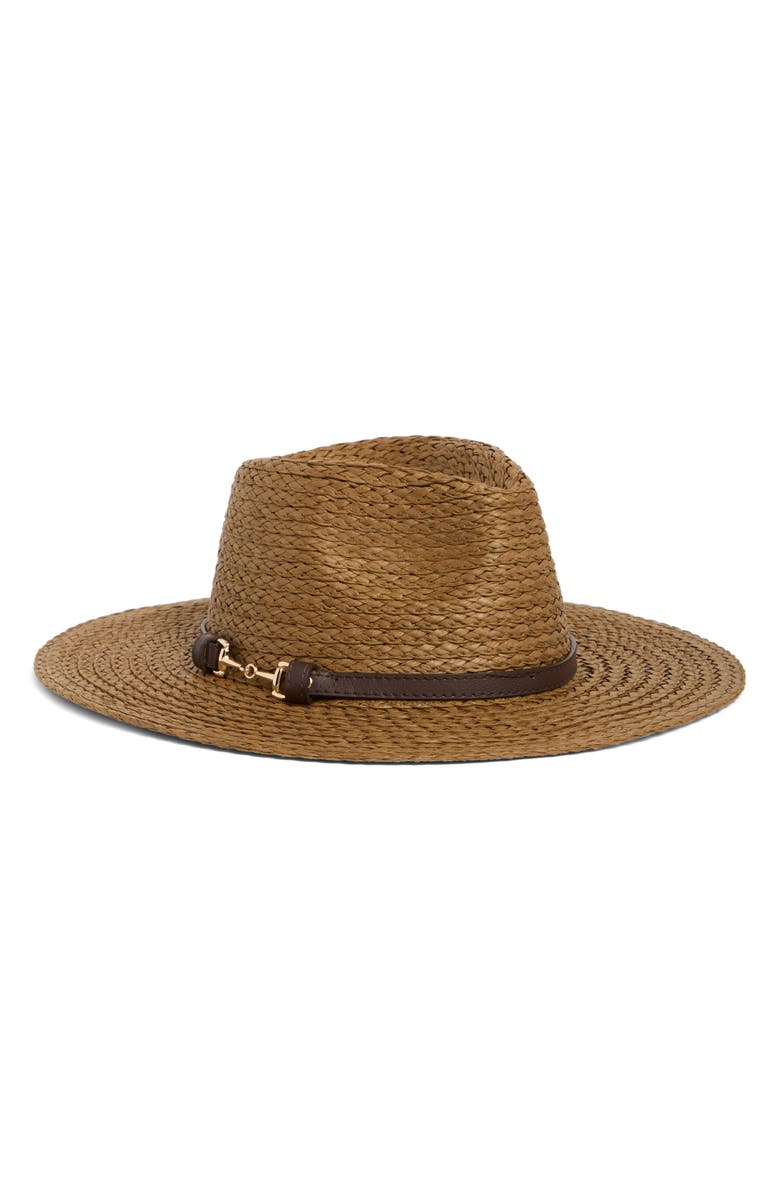 Vince Camuto Horsebit Straw Panama Hat, Main, color, Chocolate