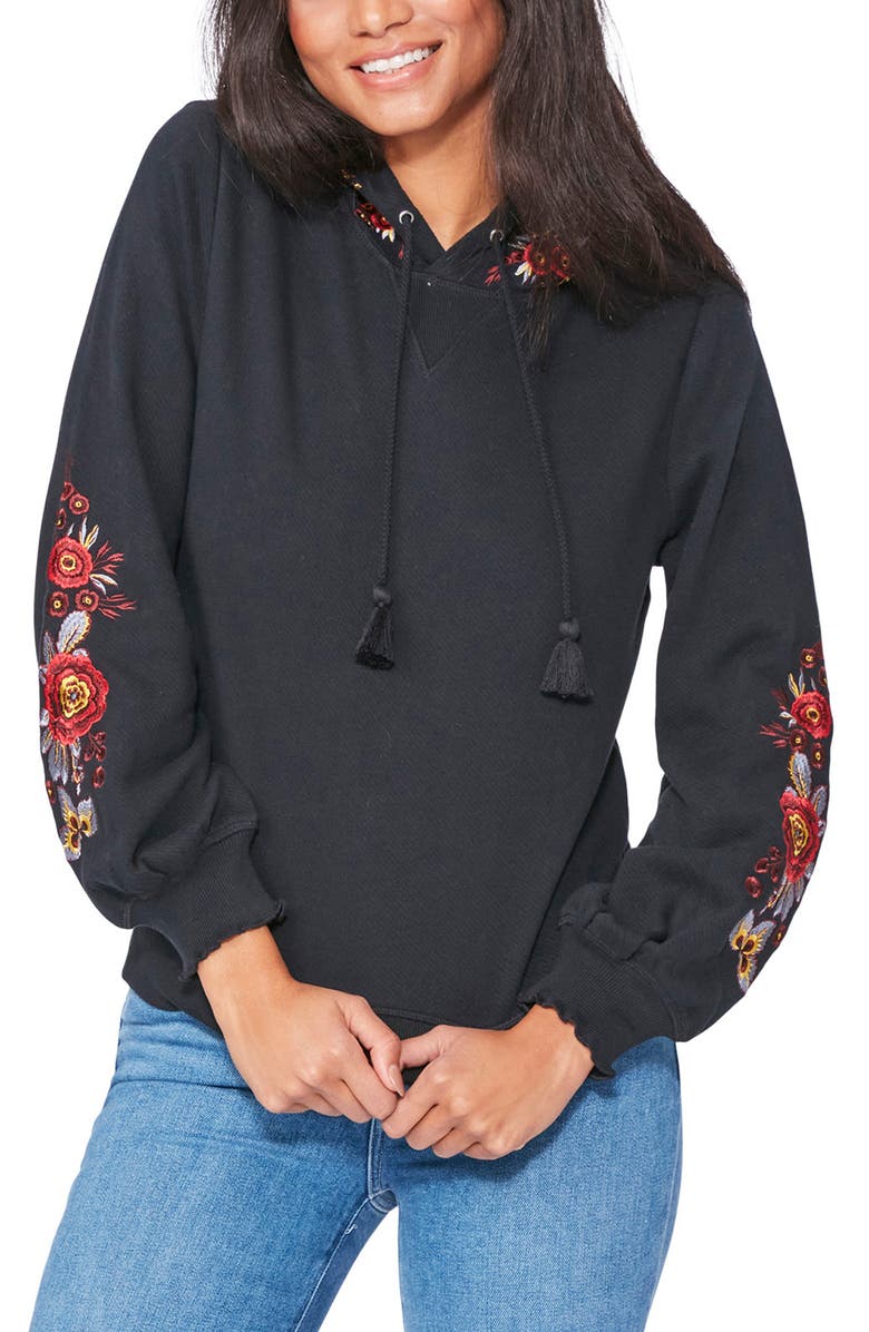 PAIGE Leighton Embroidered Cotton Hoodie, Main, color, Black