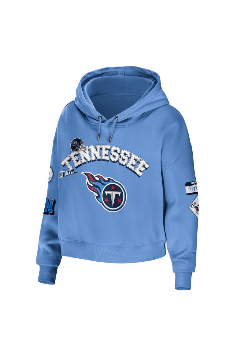 Women's WEAR by Erin Andrews Light Blue Tennessee Titans Modest Cropped Pullover Hoodie, Alternate, color, Light Blue