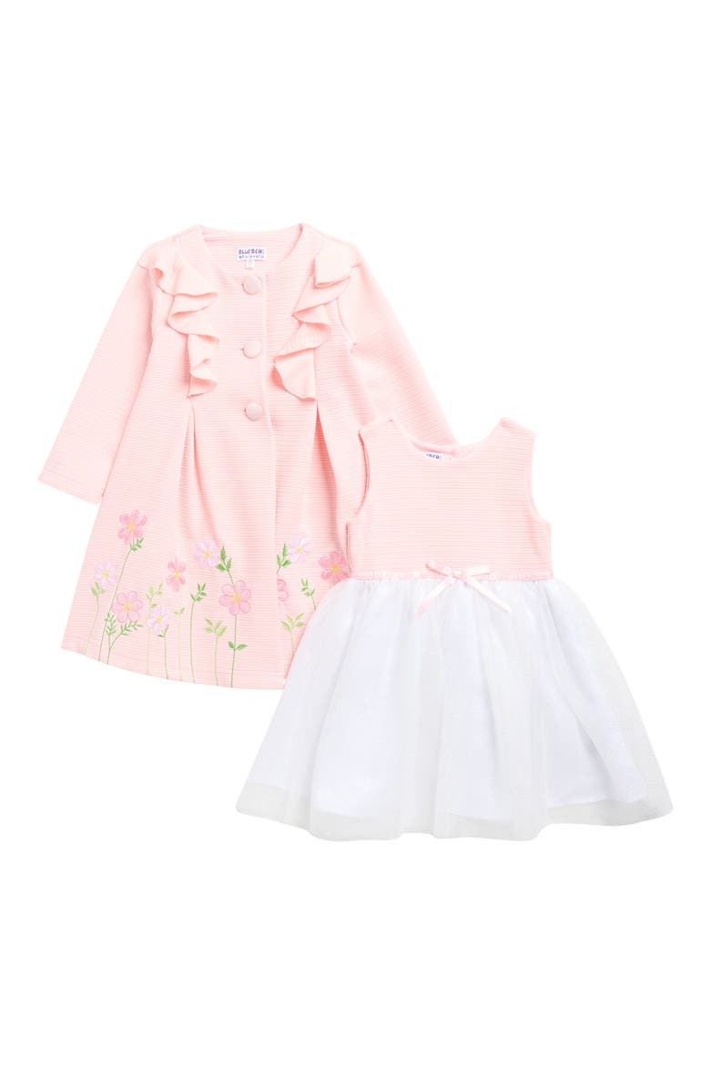 Kids' Textured Knit Floral Embroidered Party Dress & Coat Set, Main, color, LIGHT BLUSH
