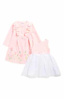 BLUEBERRY Kids' Textured Knit Floral Embroidered Party Dress & Coat Set