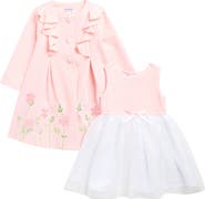 BLUEBERI boulevard Kids' Textured Knit Floral Embroidered Party Dress & Coat Set